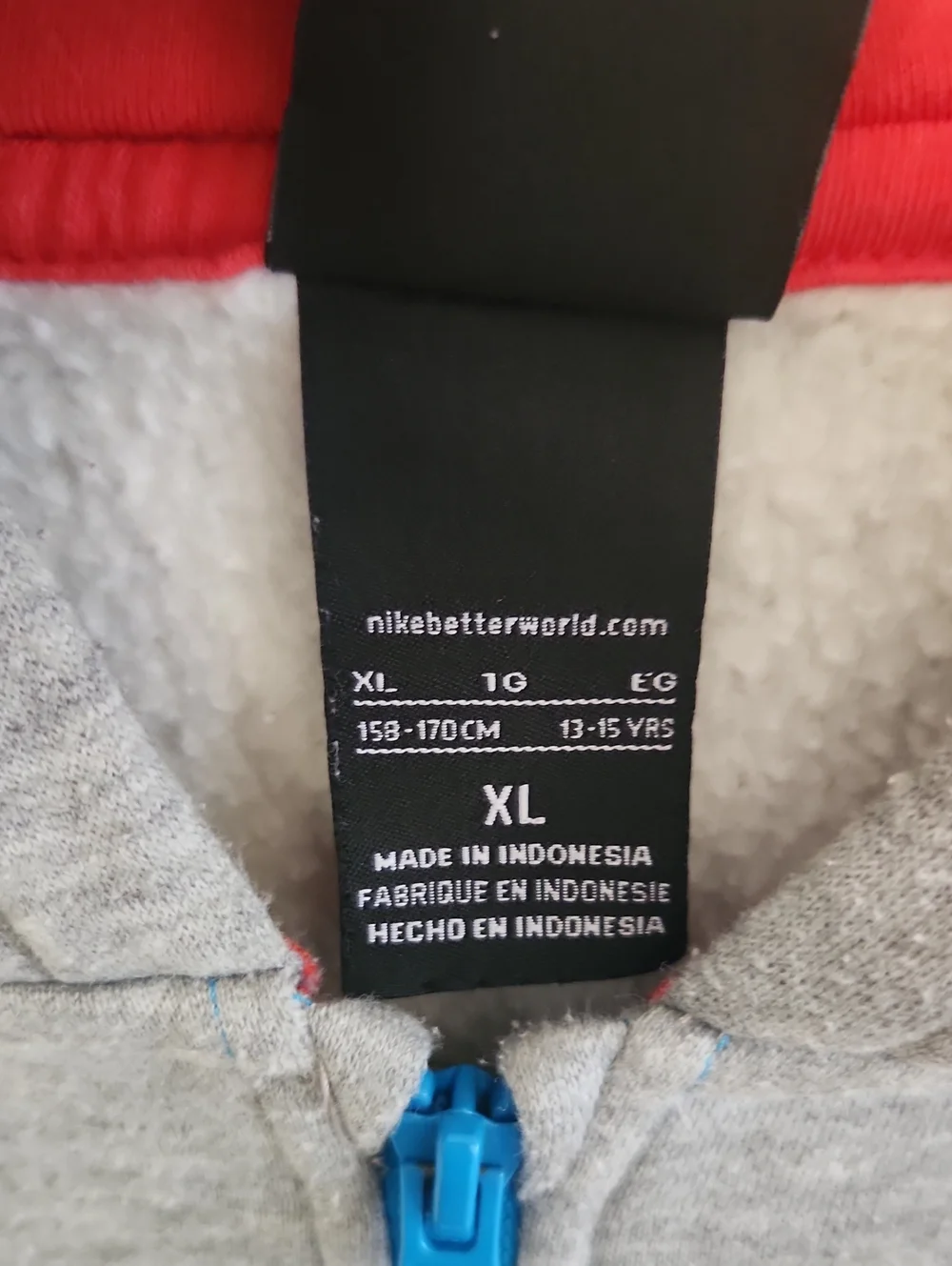 Nike Kids' Color Block Gray & Red Full-Zip Hoodie Jacket XL
